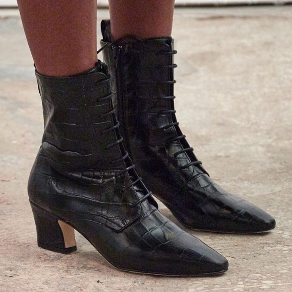 Miista Zelie Black Croc Leather Lace-up Boots 41 - Picture 13 of 14